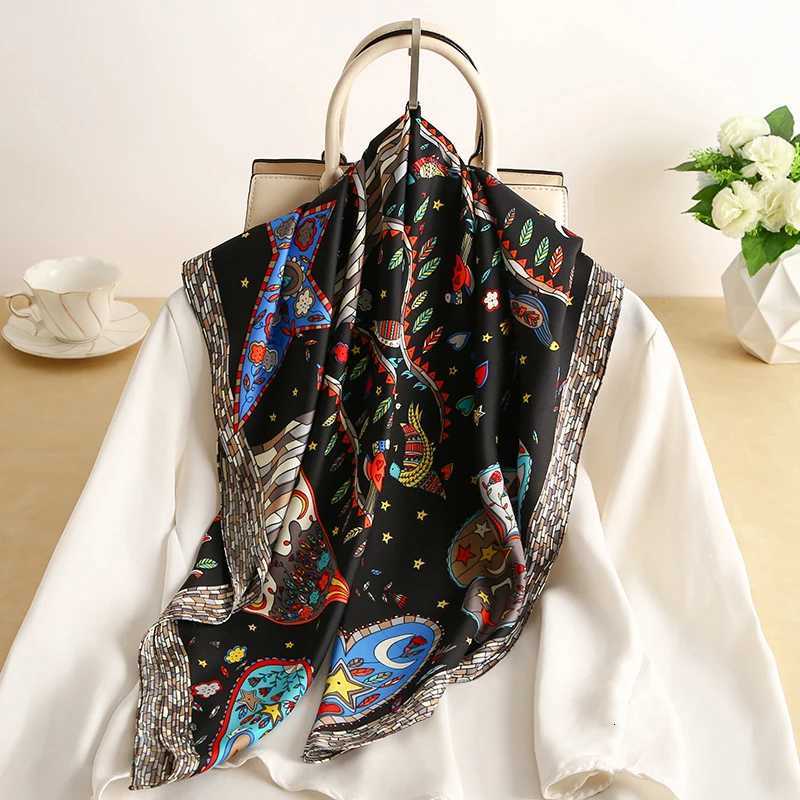 9090CM Fashion Twill Large Square Scarf Silk Feeling Dazzling Tree Print Neck Scarves For Wen Shawls And Wraps AccoryW251021