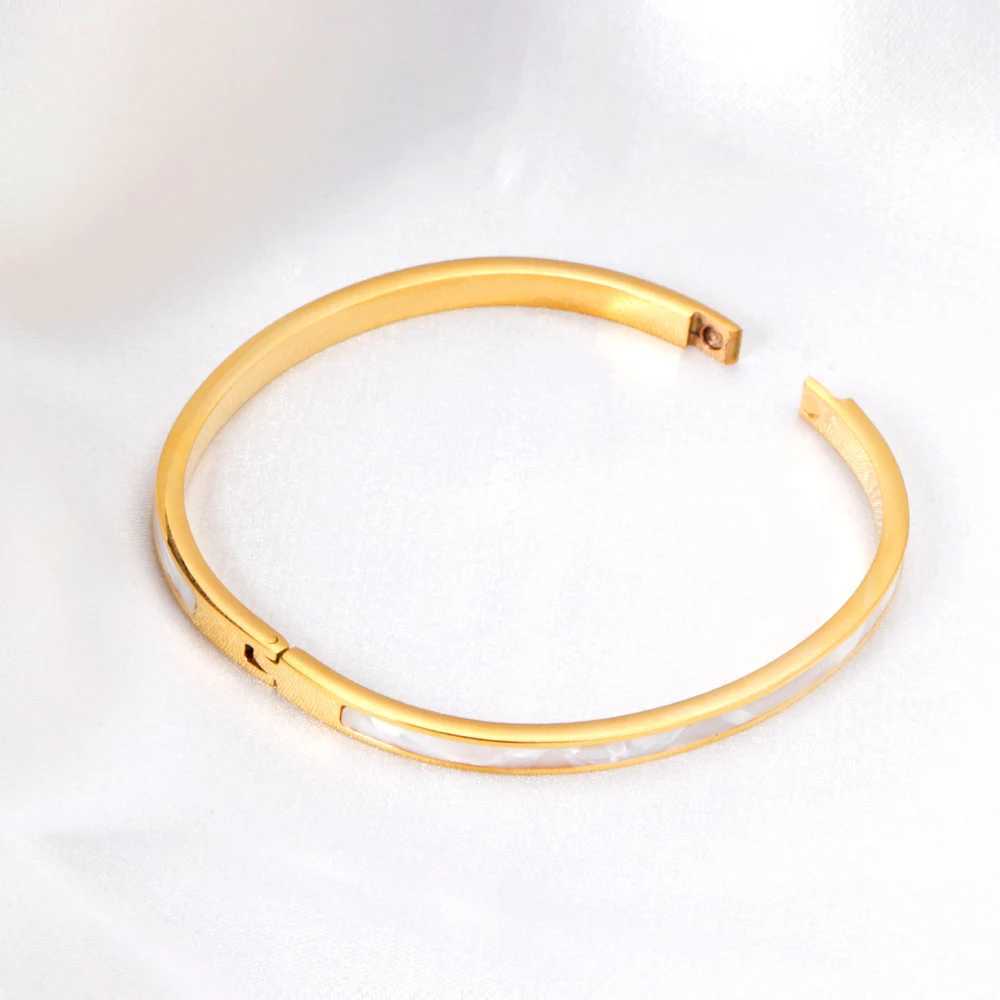 LUXUSTEEL Stainless Steel White Shell Bracelets For Women Girls Classic Golden Color Luxury Bangles Wedding Tarnish Free Jewelry J251021