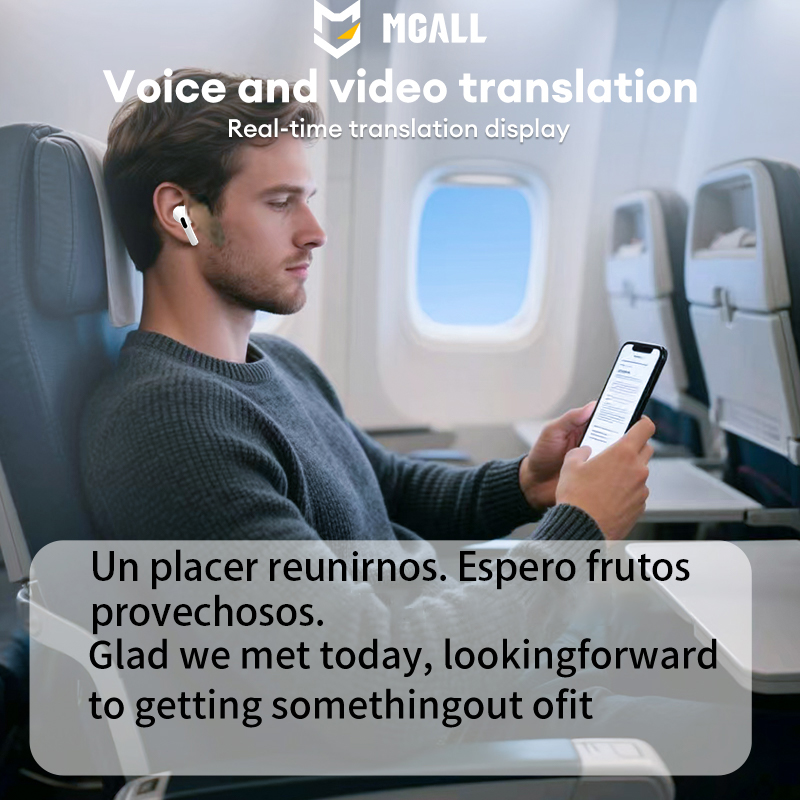 MGALL Wireless BT6.0 Earphones MG-Y49 AI Translation Headphones Colorful LCD Smart Touch Screen Hi-Fi Sound Music Earbuds IPX5 Waterproof Sport Headse