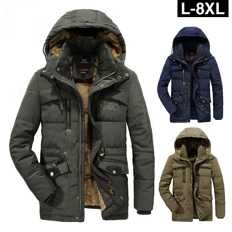 Thick Warm Winter Parka Men Fleece Hooded Mens Winter Outdoor Coat Military Fur Cargo Jackets Mens Overcoat velvet Streetwear 251013