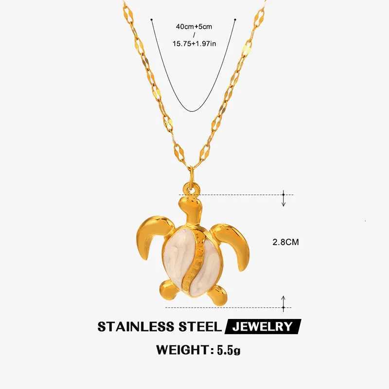 Stainless Steel White Enamel Turtle Conch Gold Color Big Starfish Pendant Necklace for Women Party Daily Jewelry GiftsXJ250717