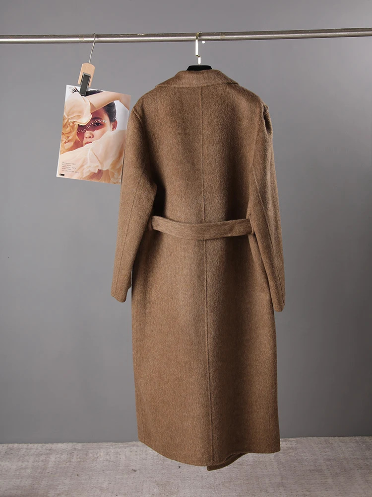 EWQ Brown Woolen Overcoat Office Trendy Women Scarf Collar Long Sleeved Long Outerwear Doublefaced Cashmere Coat Autumn 251017