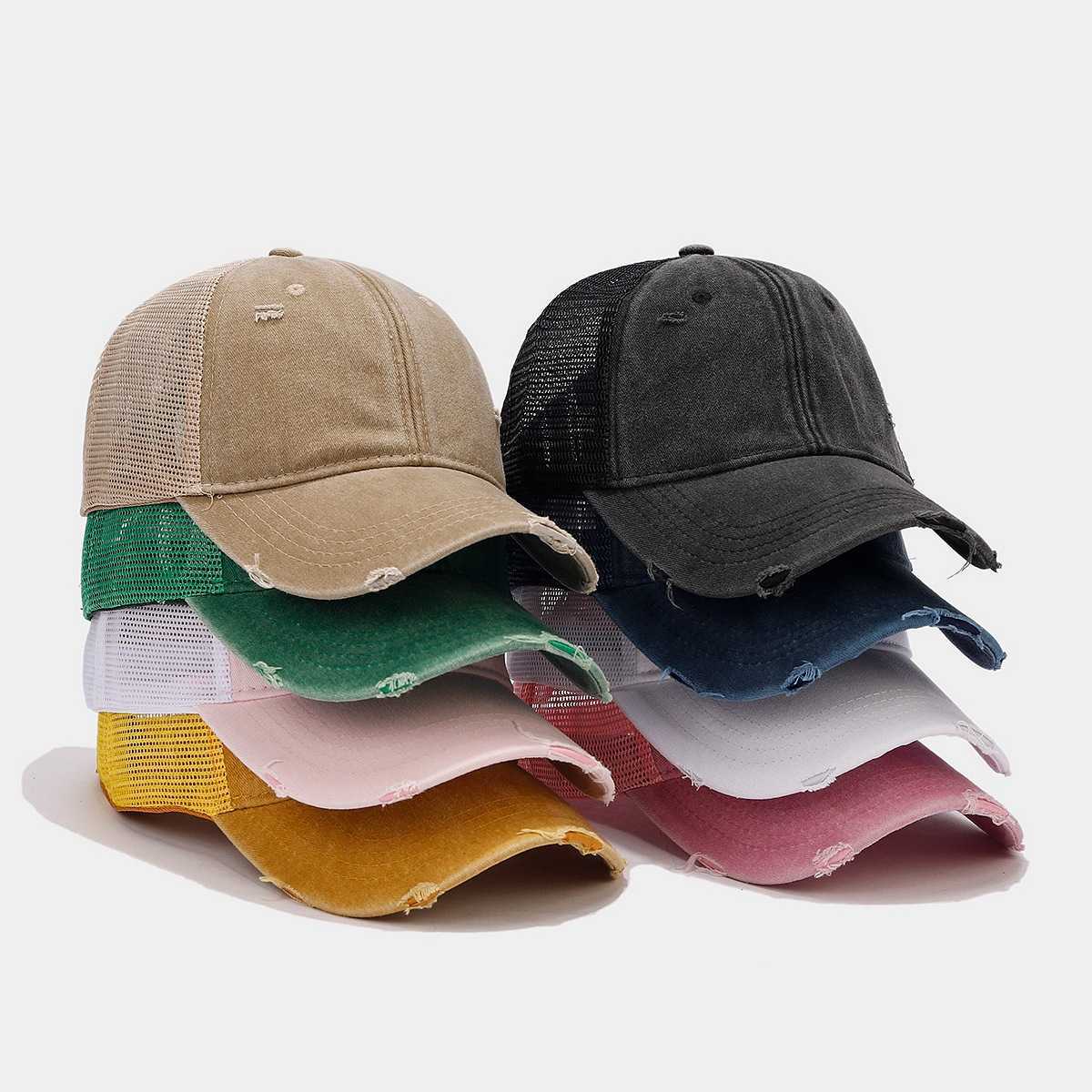Fashion Summer Patchwork Mesh Baseball Cap for Men Breathable Washed Distressed Duckbill Cap for Women Outdoor Sun Protection Hat H251020