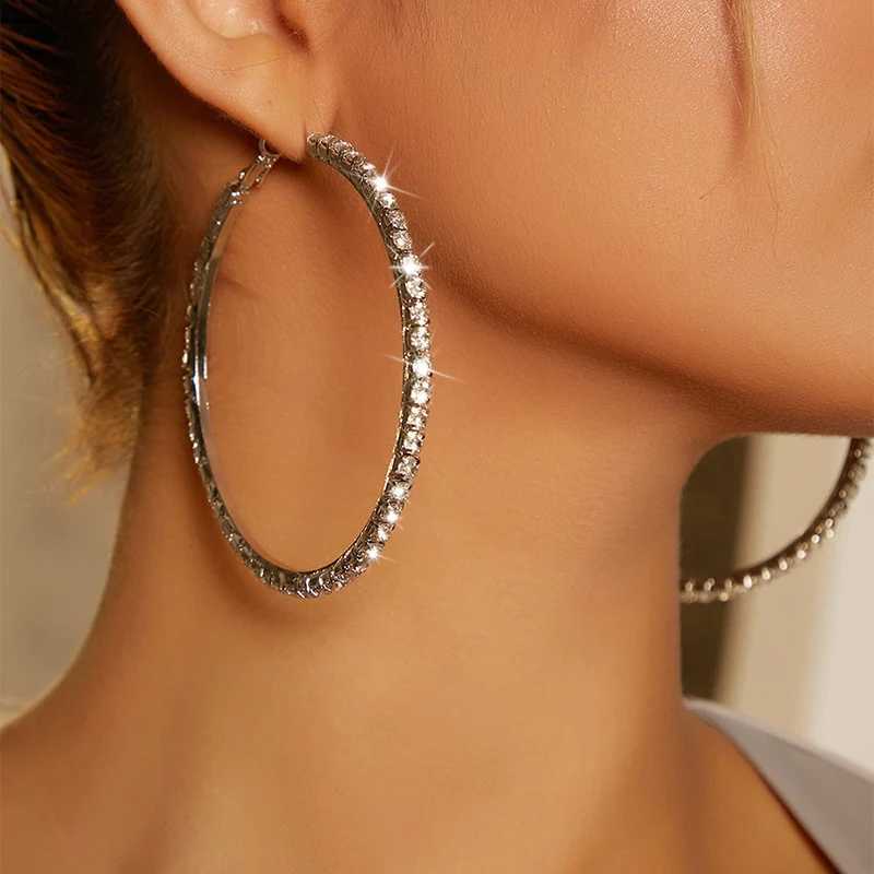 3080mm Shiny Rhinestone Hoop Earrings For Women Fashion Rose Gold Silver Color Big Circle Earrings Female Party Charm Jewelry J251021