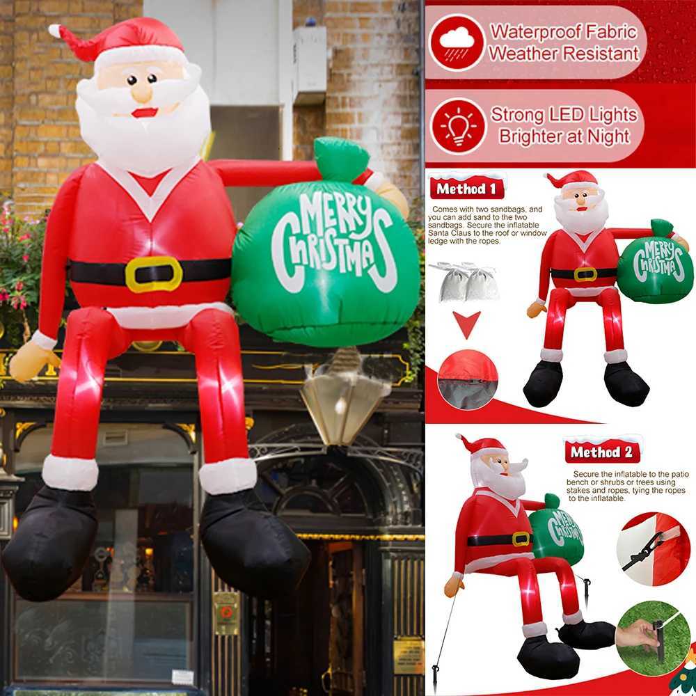 8FT Inflatables Christmas Hold Present Bag Outdoor Decorations Climbing Santa Claus Inflatable Christmas Home Yard DecorationsXJ251021
