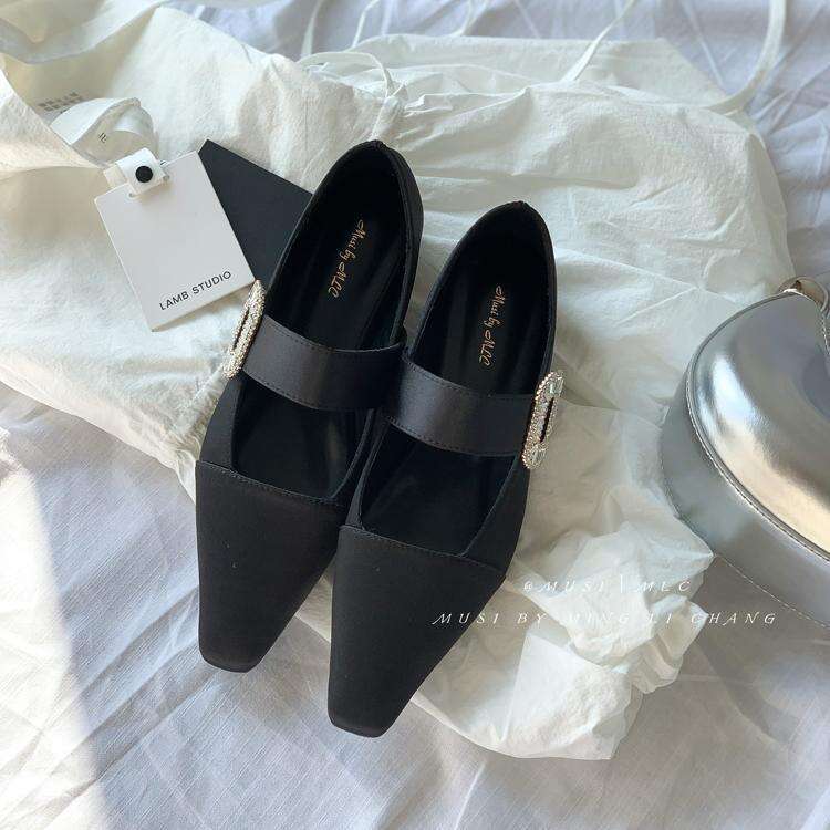 2025 New French Style Women's Flats - Elegant Off-White Mary Jane Shoes with Pointed Toe Two-Way Soft Leather & Timeless Design