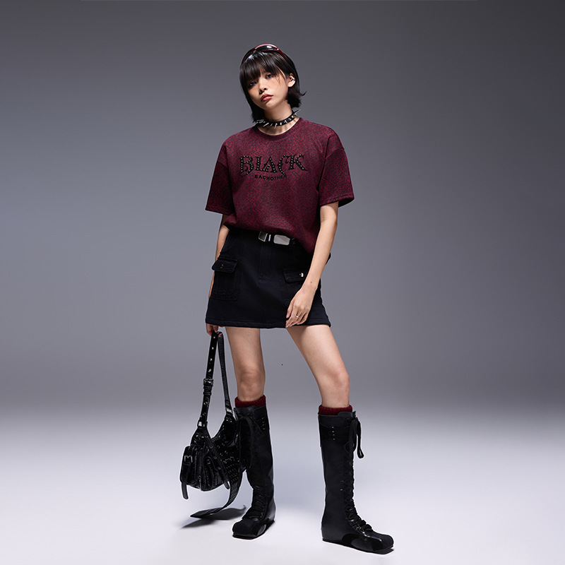 2025 autumn/winter new rivet leopard print women's short sleeved T-shirt autumn designer winter half sleeved top loose casual fashion brand T-shi