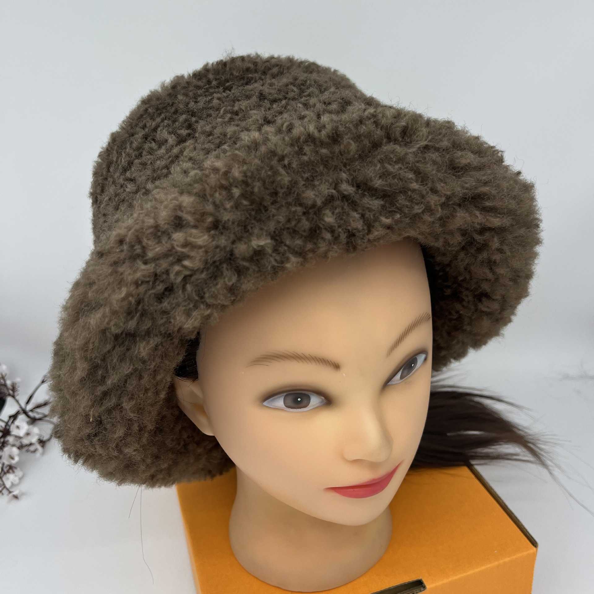 Fashion Lamb Wool Fisherman Hat for Women Thickened and Warm for Autumn and Winter Plush Hat Versatile H251020
