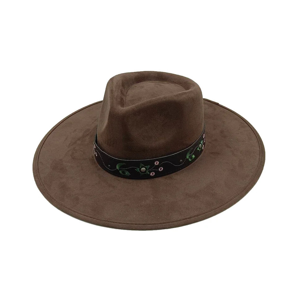 Vegan suede fedora hat with large teardrop top for women with stiff brim flat fashion hat suede hat hats for women 251016