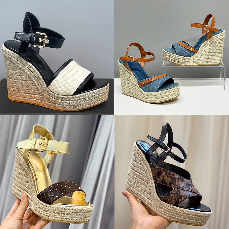 Fashion Espadrille Sandals Women Designer Wedge Sandal Starboard Straw Shoe Open Toe Platform Pumps Party Dress Shoes A378