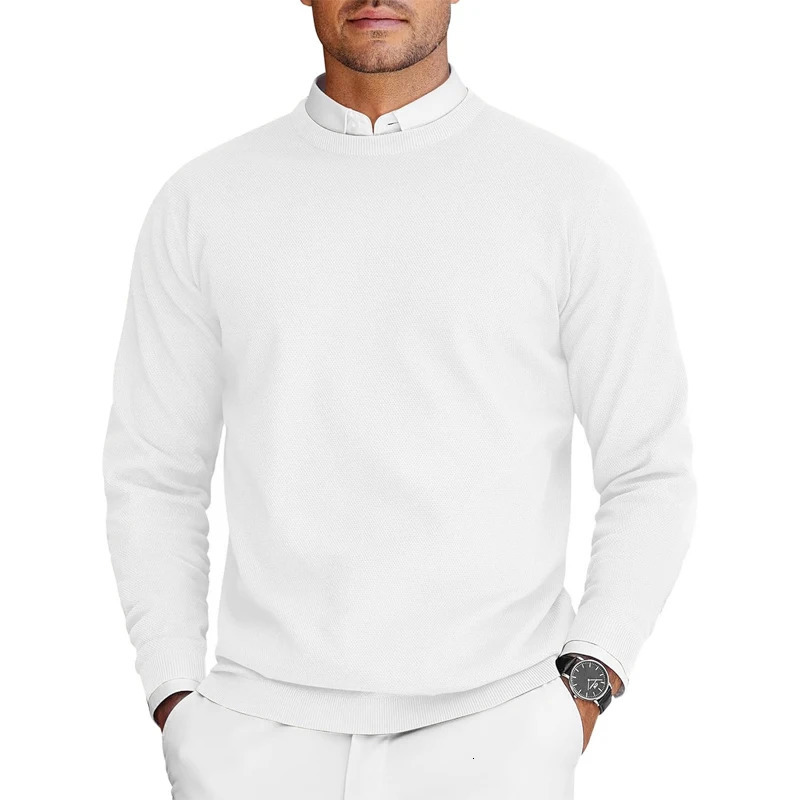 Mens Crew Neck Sweaters Long Sleeve Lightweight Knit Dress Pullover Sweaters Solid Color Oversize Streetwear Man 251021