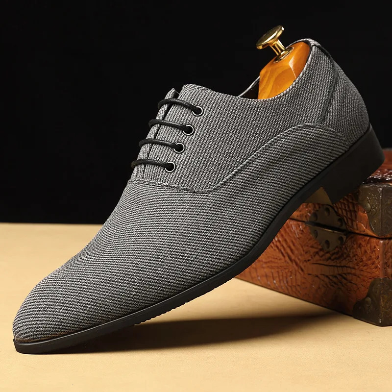 Dress Shoes Men Business Pointed Toe Canvas Dress Shoes Men gray Lace Up Oxfords Formal Man Shoes Casual Driving Shoes Loafers 251021