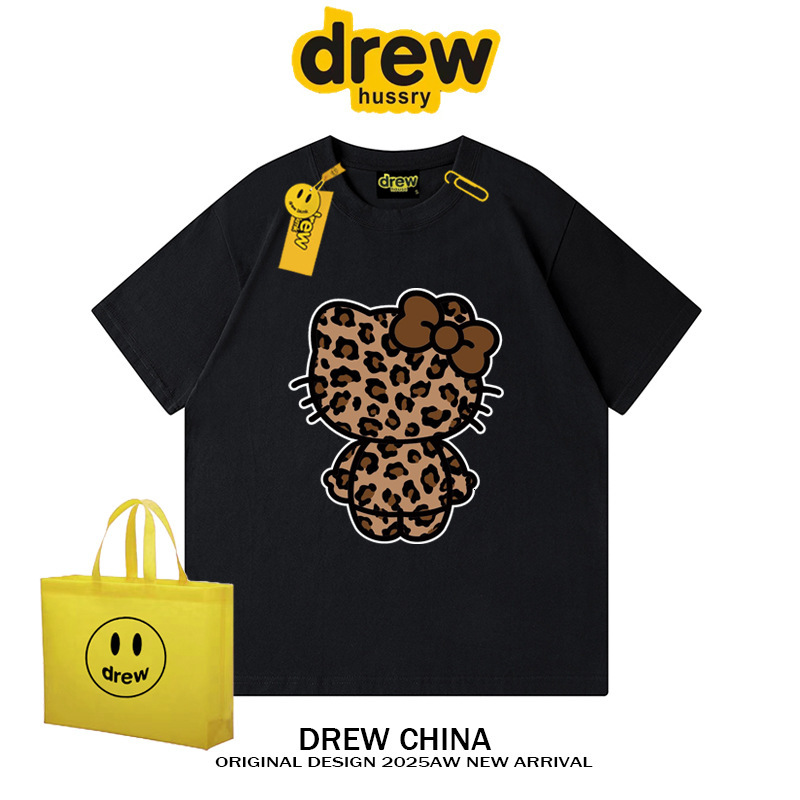 2025 American designer fashion leopard print autumn and winter retro loose luxury couple short sleeved T-shirt