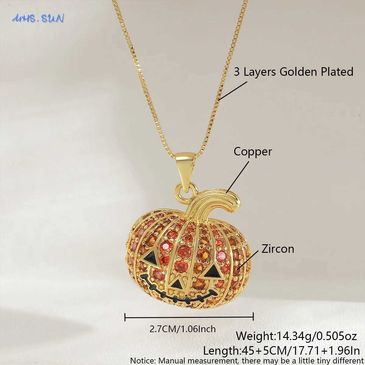 Sunsl Halloween Drip Oil Pumpkin Pendant Necklaces Hip-Hop Cubic Zircon Gold Plated Chain Exquisite Jewelry for Women Men XJ250717
