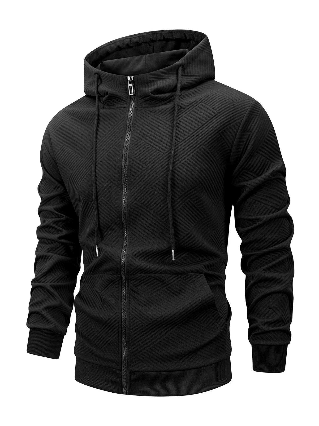 Autumn Casual Mens Hoodies Jacket Solid Color Loose Daily Hooded Sweatshirt Zipper Design Sportswear Coat Long Sleeve Jacket W251021