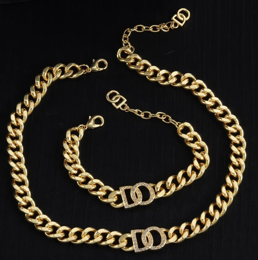 New Luxury Designer Jewelry Set Gold and Silver Couple Necklace Bracelet Best Wedding Gift Jewelry Necklace -5888