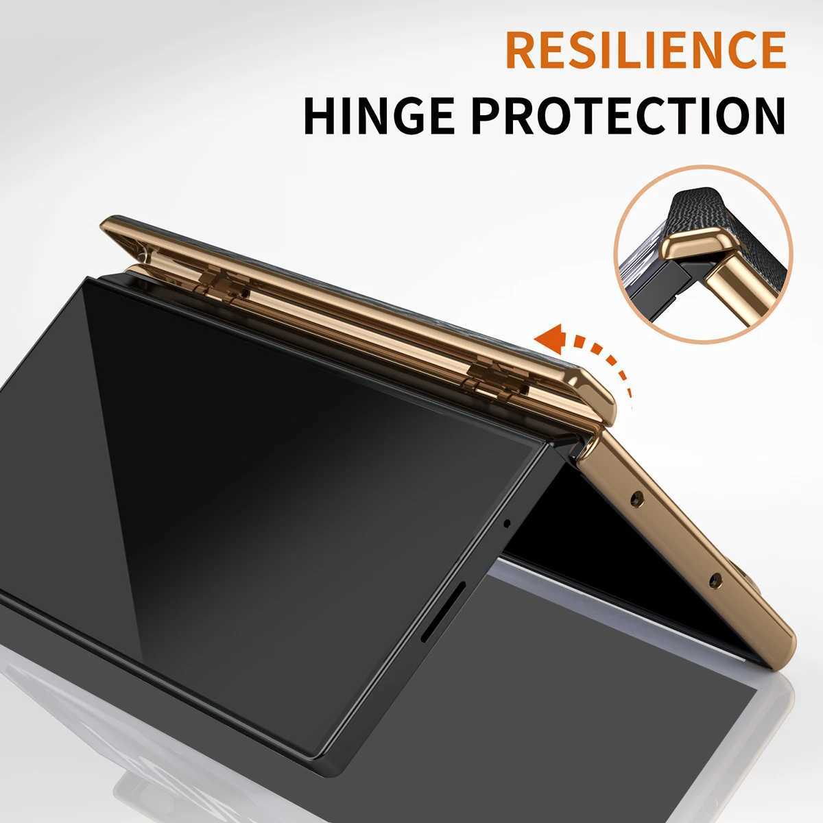 Luxury Electroplated Leather Wristband Holder Phone Case For Z Fold 3 4 5 6 7 Tempered Film Folding Protective CoverY251021