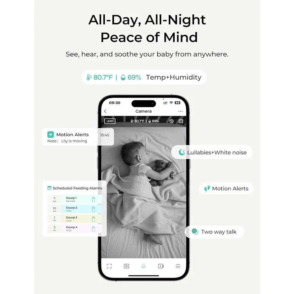 VistaView Lite Smart WiFi Baby Monitor with 2 Cameras 4 720P Split Screen 1080P Camera App Control Motion Alerts Night Vis J251121