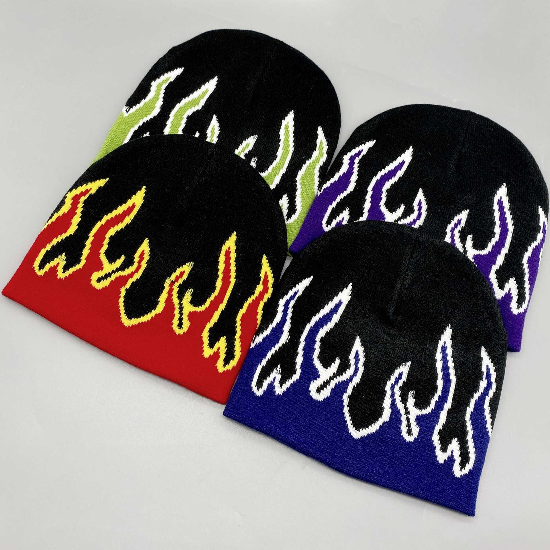 Autumn Winter Knitted Hat Simple Hiphop Warm Fashion Versatile Outdoor Cycling Street Unisex Flame Straight Edge Jacquard Hat H251020