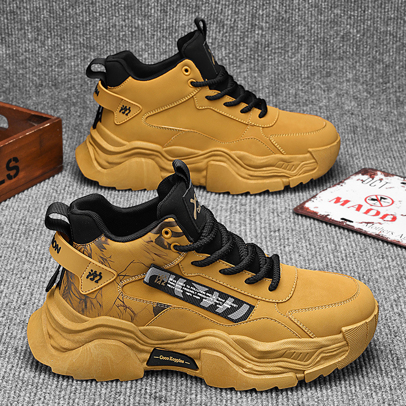 2025 Men's shoes spring versatile casual teenagers running anti-slip basketball sports leather waterproof height increase daddy shoes