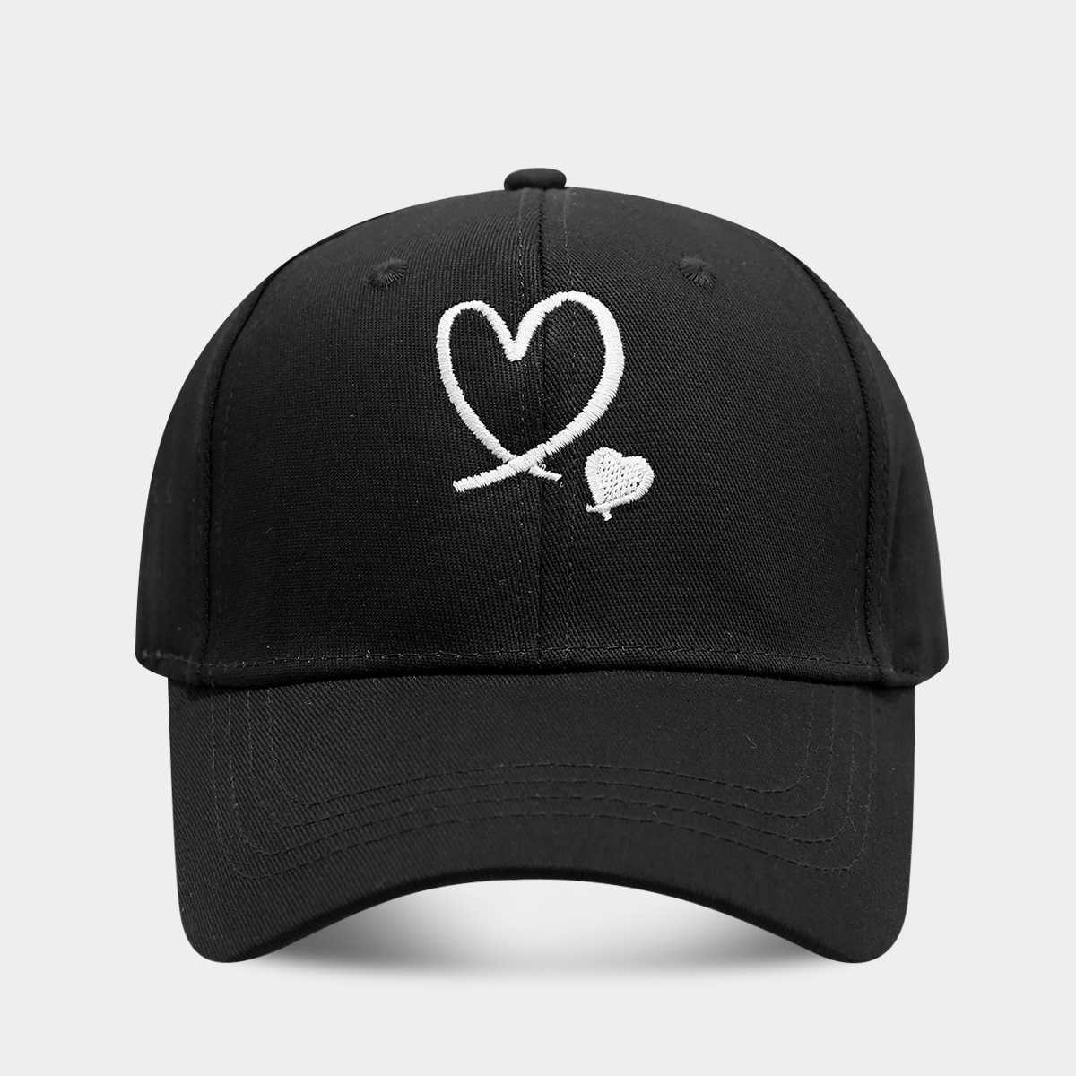 Simple Fashion Heart Embroidery Baseball Cap Couple Casual Versatile Sun Hat Couple Travel Sun Protection Duckbill Cap Trendy H251020