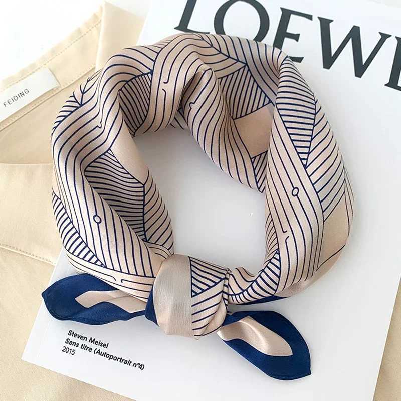 68cm Striped Geetric Pattern Silk Scarf for Wen Imitation Silk Fresh and Versati wear Clothing Square ScarfW251021