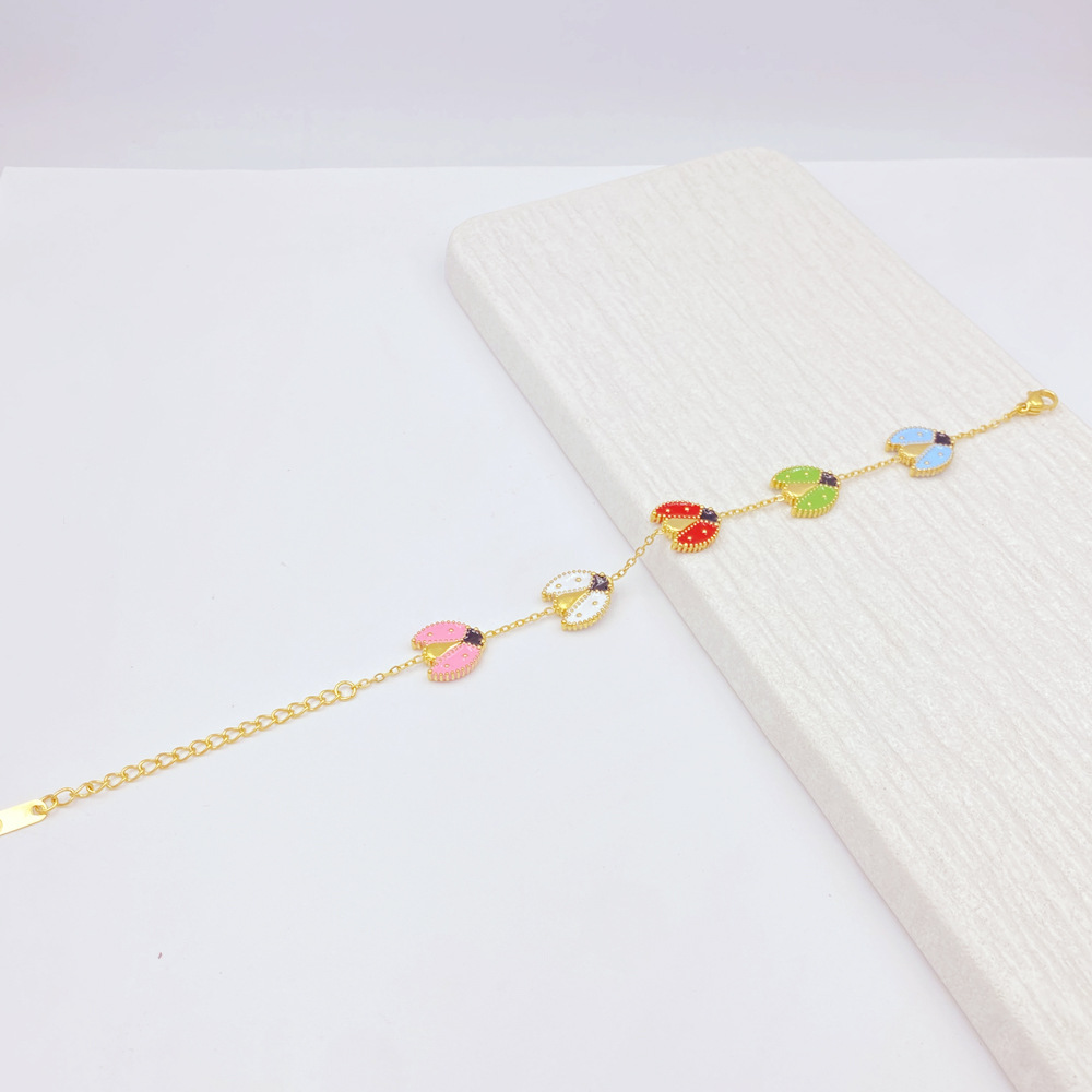 Retro designer bracelet zircon inlaid with fresh full diamonds Lucky Clover Enamel Seven Star Ladybug Bracelet free shipping gold bracelet