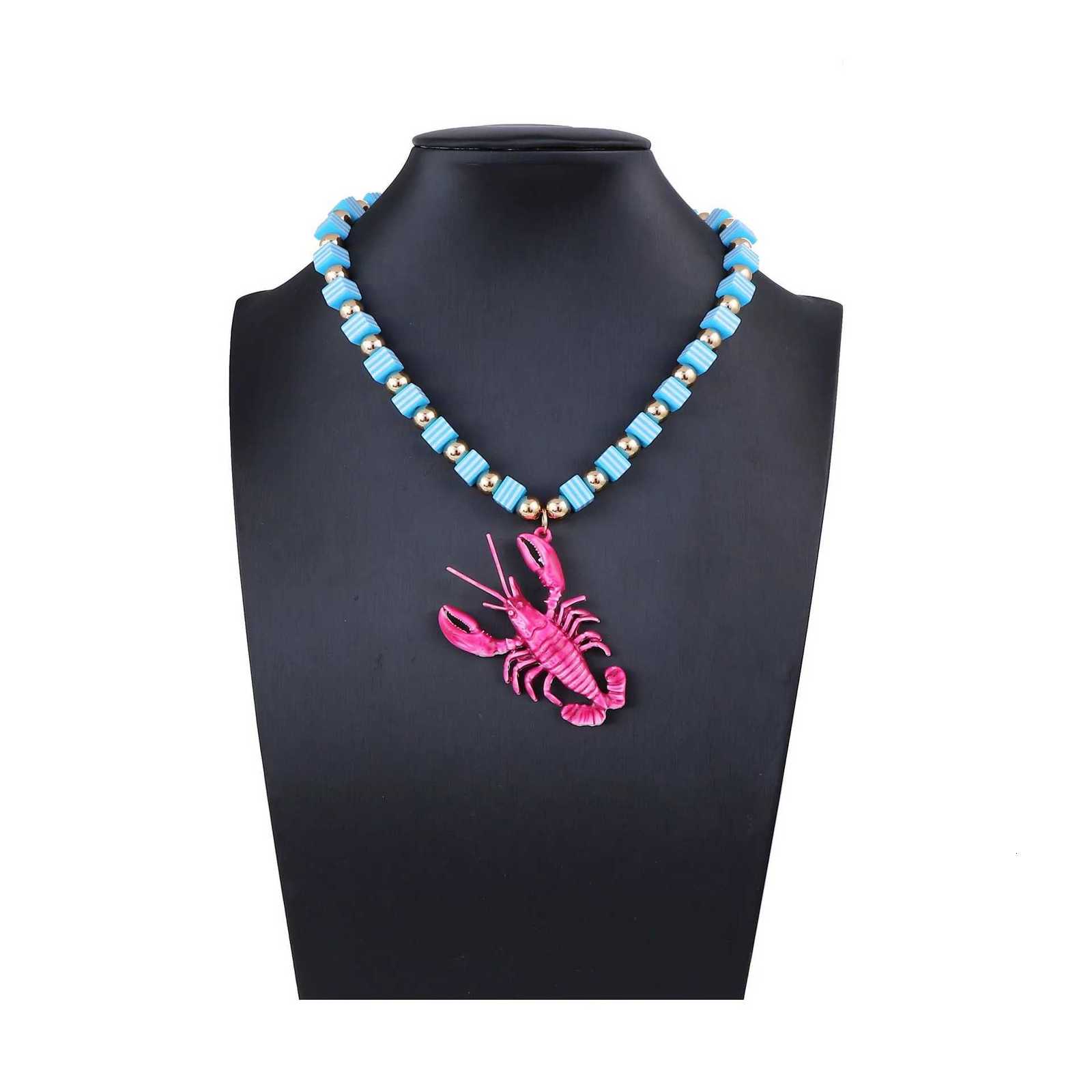 Trendy Bohemian Beach Colorful Handmade Beaded Alloy Lobster Pendant Necklace XJ250717