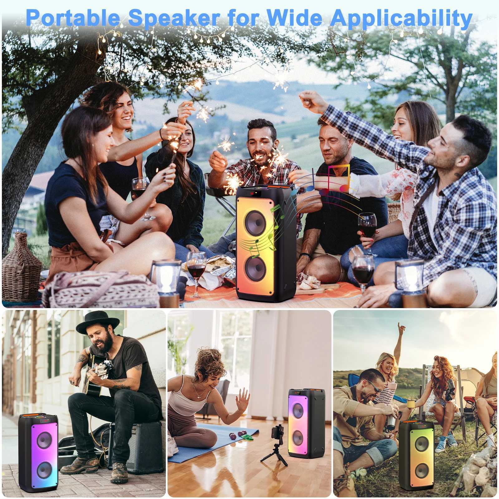 T10T Wireless Bluetooth Speaker Karaoke Machine with 2 Microphone Home Karaoke Party Speaker with Led Light Stage Subwoofers L20251021