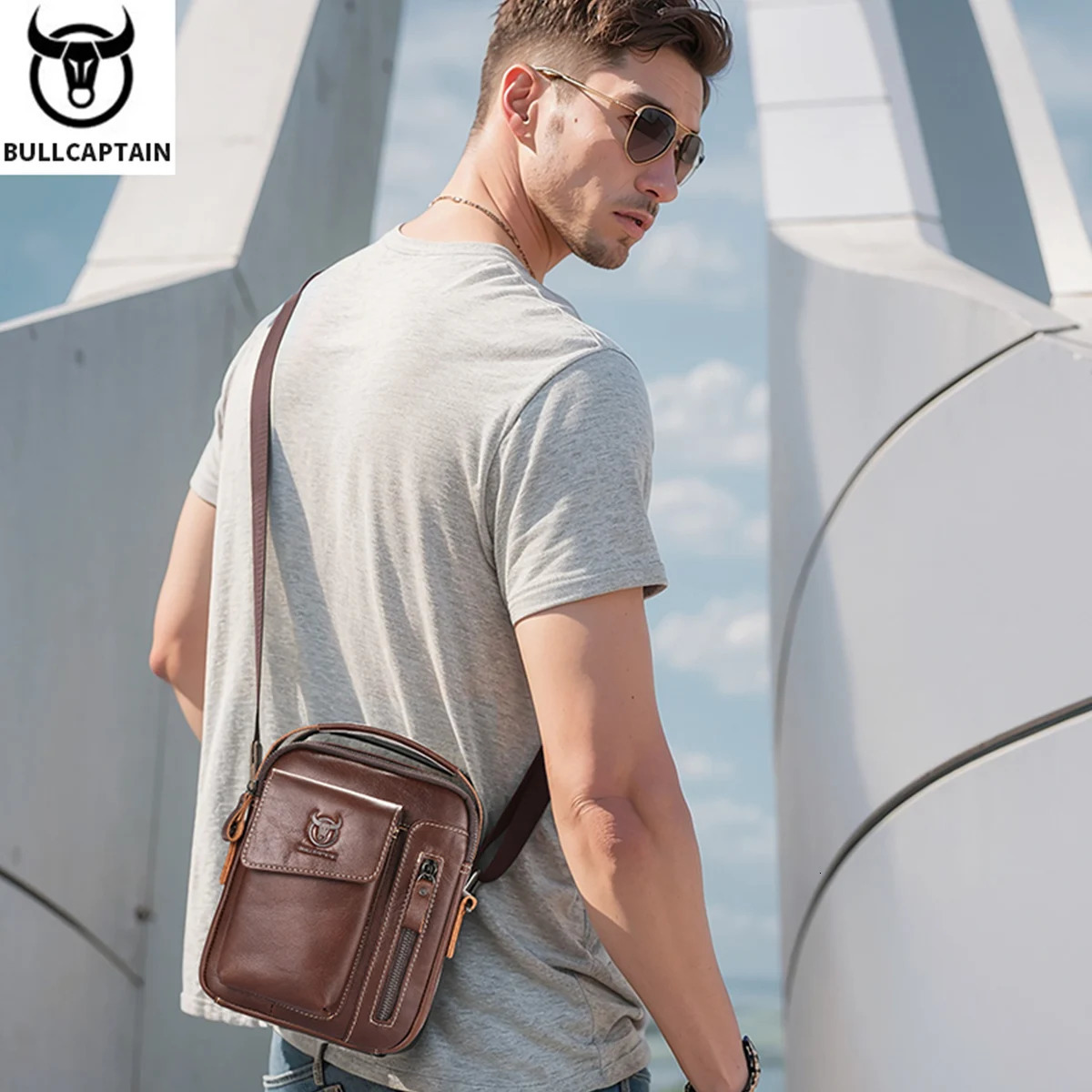 BULLCAPTAIN Casual Fashion Mens Messenger Bags Business Portable Handbag Man Leather Shoulder Bag Mobile 65 Phone 251014