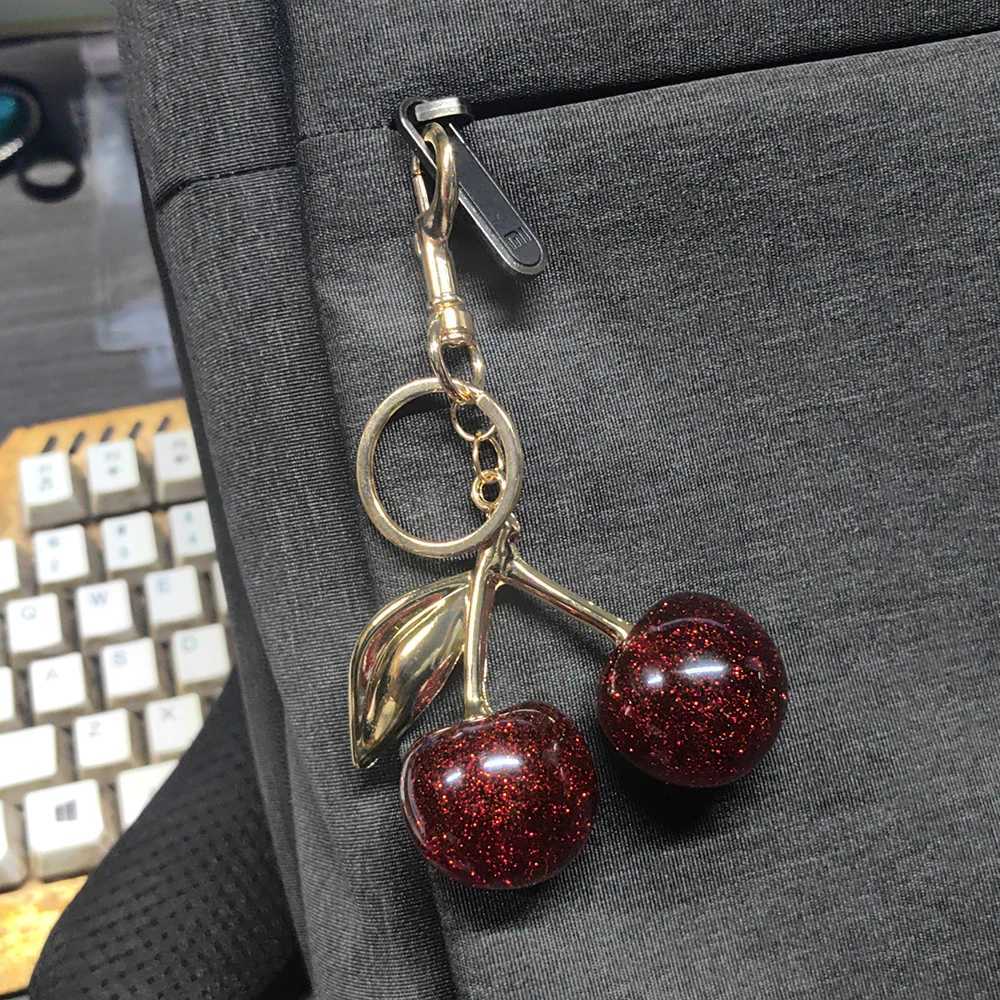 Exquisite Red Cherry Fruit Bag Charm Keychain 3 Color Key Ring for Elegant Women Backpack Purse Pendant Earring Jewelry Gift W251021