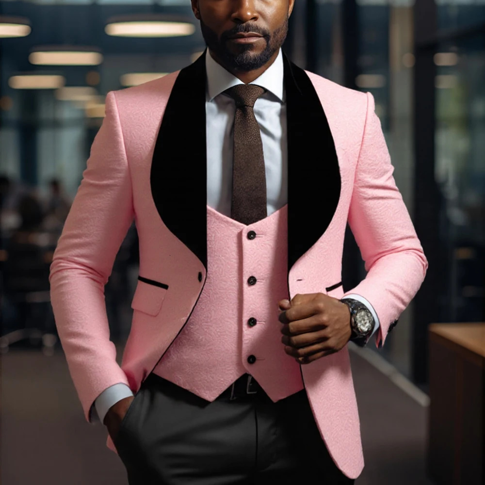 Mens 3 Piece Floral Tuxedo Jacquard Slim Suit Set Paisley Blazer Vest And Pants For Prom Wedding 251021