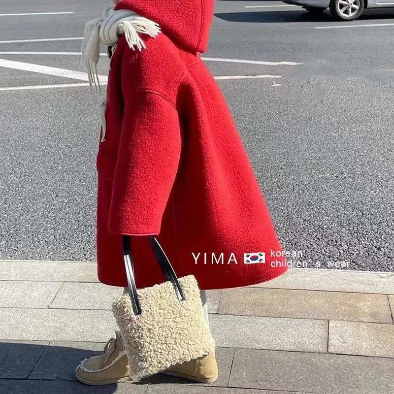 Girls Kids Coat Jacket Cotton Woolen Pink Warm Plus Thicken Velvet Winter Overcoat Childrens Clothing 251017