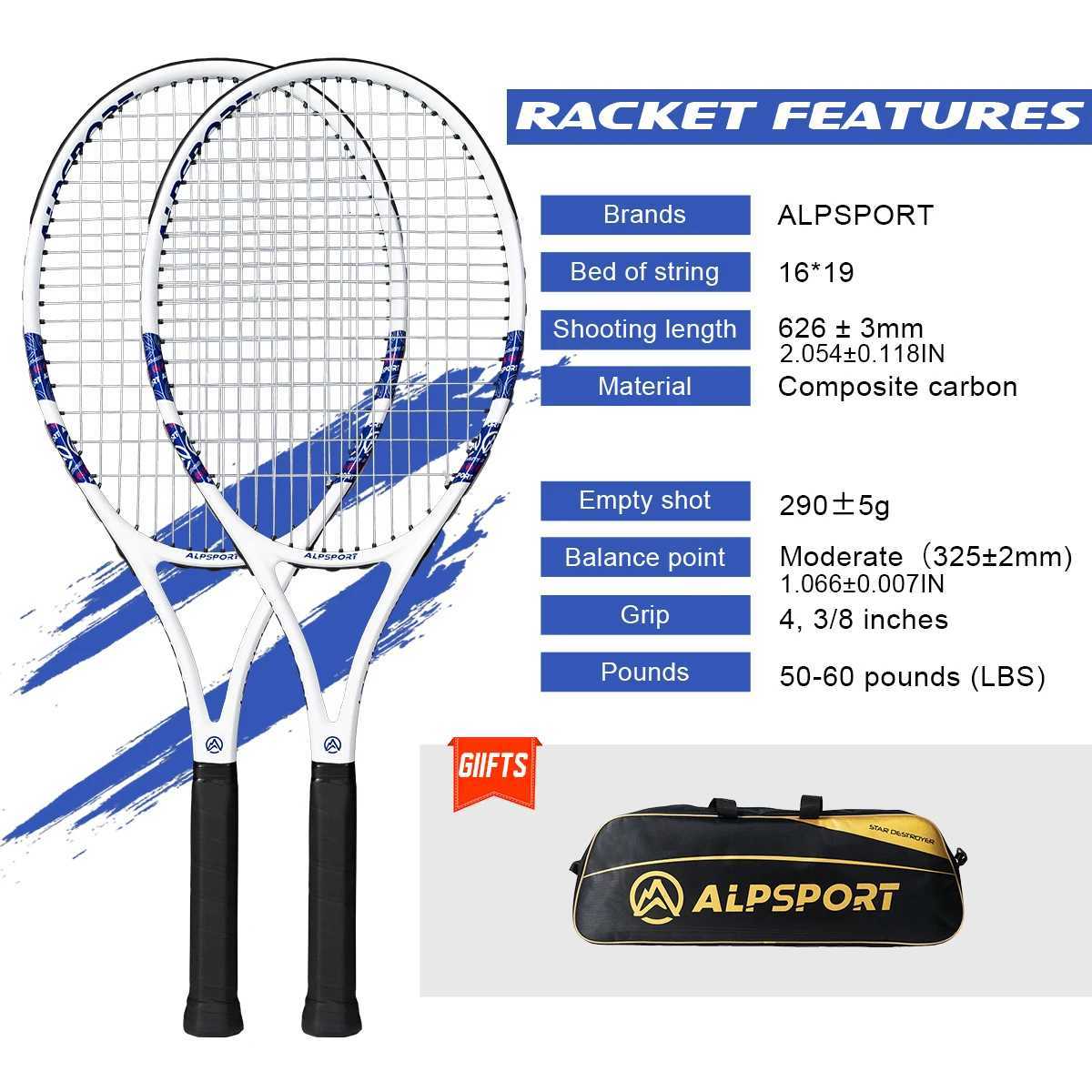 ALPSPORT Carbon Fiber Tennis Racket T800 8KProfessional Grade with BagStrap Lightweight Training Racquet for Adults MenWomen W251021