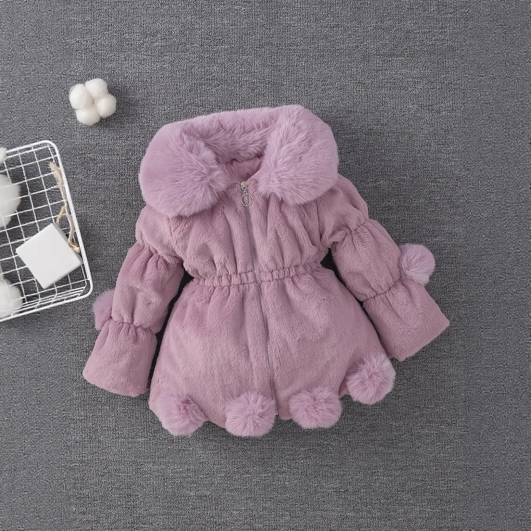 Hot selling designer children's clothing girls' jacket new girls' fur coat children's artificial fur ear thick padded jacket