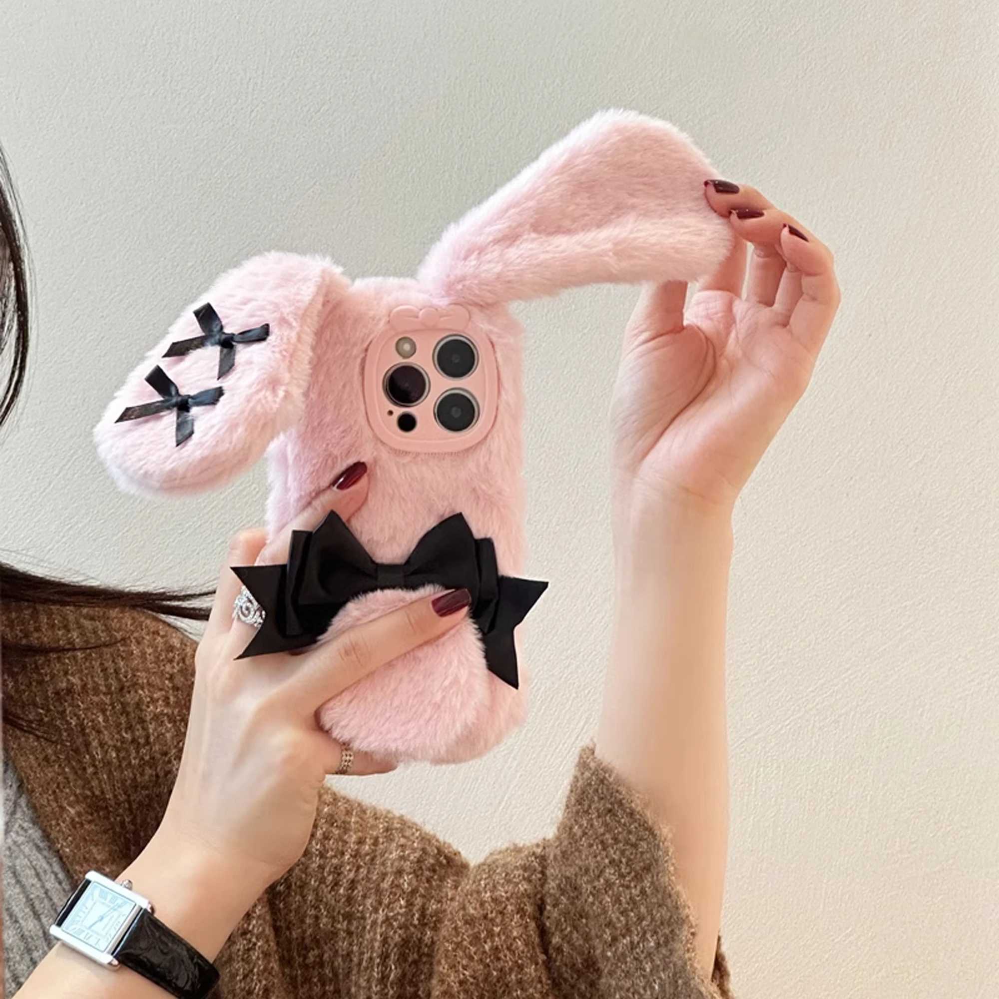 Kawaii Maid Bunny Plush Phone Case Fall Winter Cute Phone Accessories for iPhone 16 Pro Max J251114