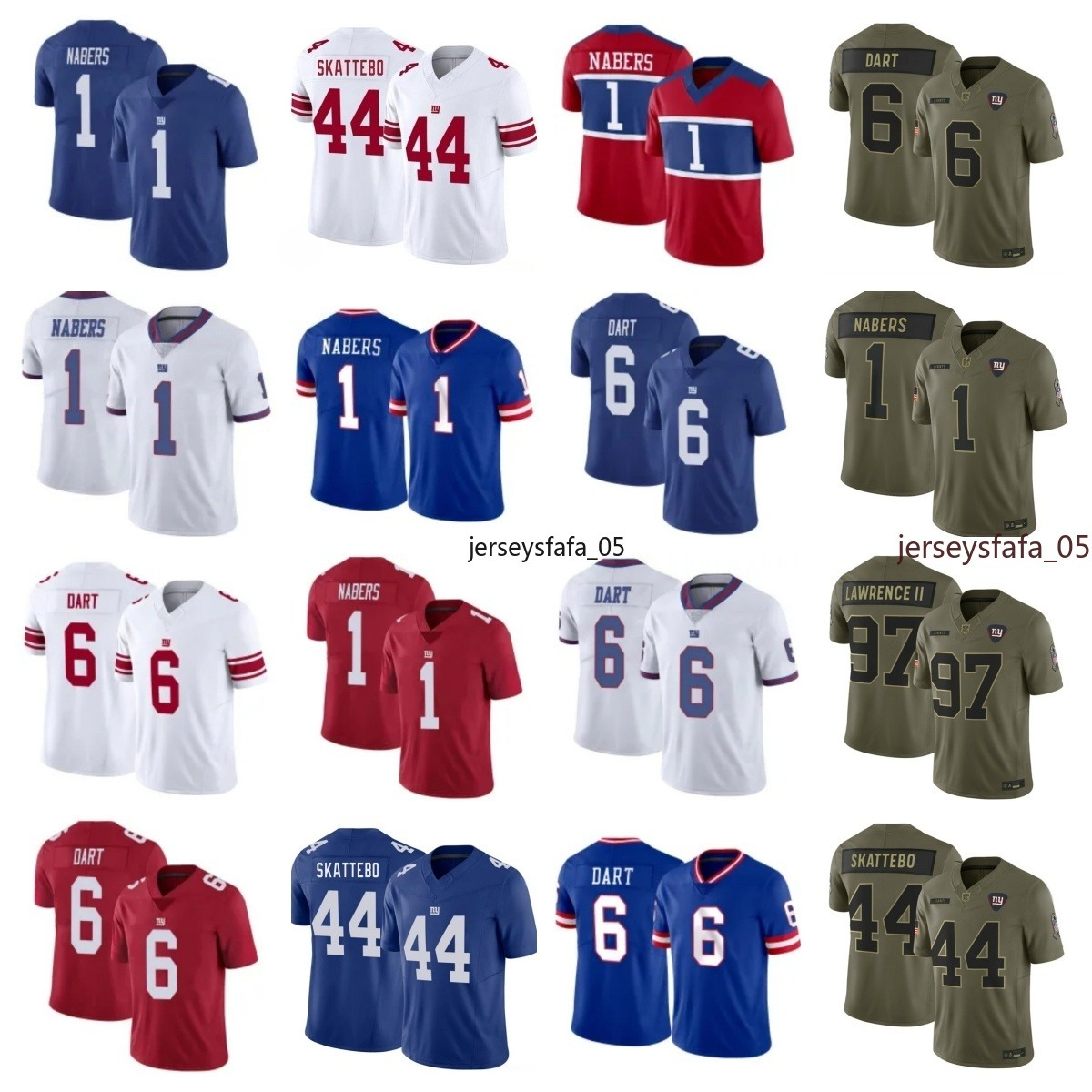 Russell Wilson Malik Nabers 6 Jaxson Dart Abdul Carter Brian Burns Dexter Lawrence II 44 Cam Skattebo Deonte Banks Okereke Lawrence Taylor NFL Giants Football Jersey