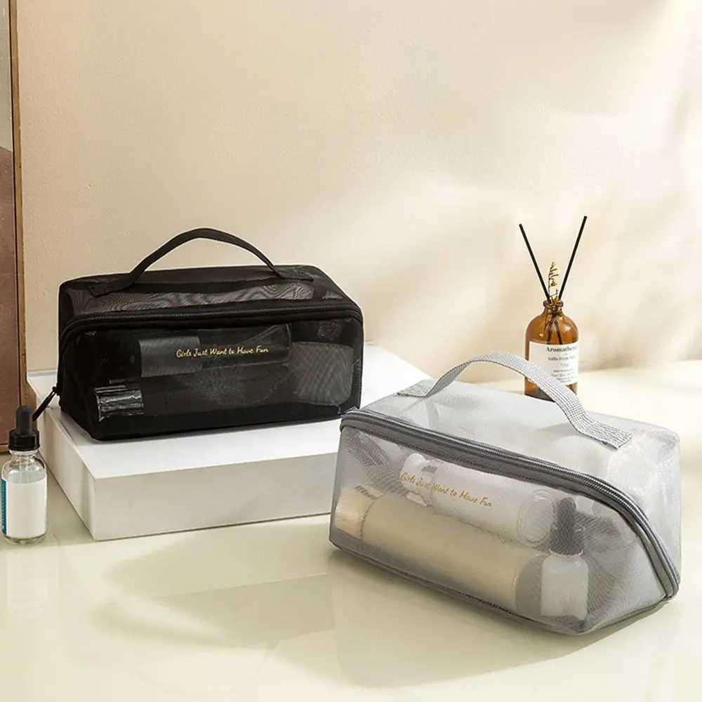 Large Capacity Solid Mesh Makeup Bag New Organizer Pouch Lightweight Transparent Wash Bag Solid Travel Storage BagW251021