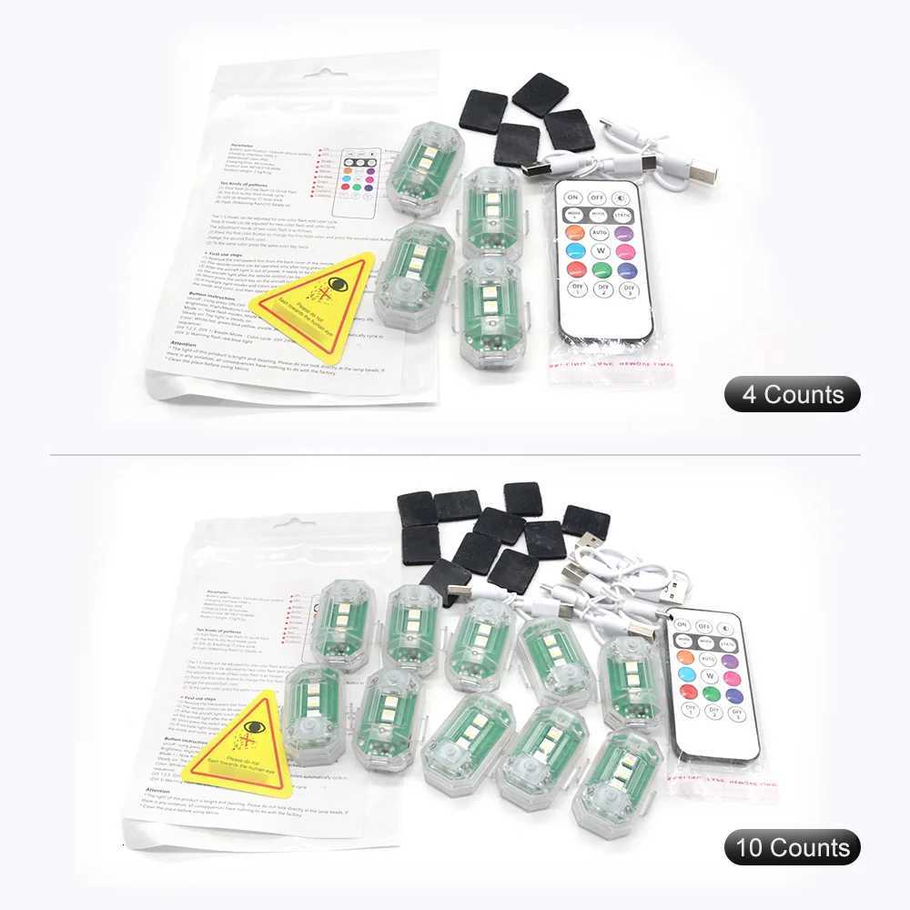 4PCS Wireless LED Strobe Lights with Remote Control 8 Colors USB Charing Waterproof AntiCollision Led Emergency Warning Lights X251021