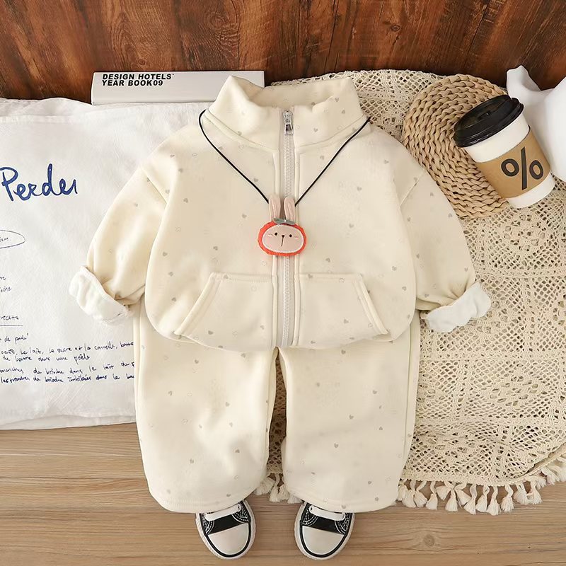 luxury kids clothing girls 2025 New Girls Fleece-Lined Jacket Set 2-Piece, Cute Winter Outfit for Baby Girls, Versatile Warm Coat & Pants Ensemble