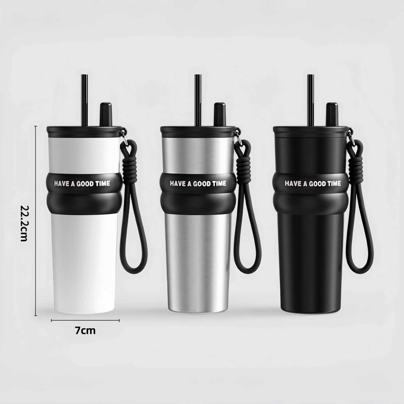 770ML Stainless Steel Vacuum Insated Bottle with Straw Leakproof Thermos Coffee for HotCold Portable Water Bottle for Travel Y251021
