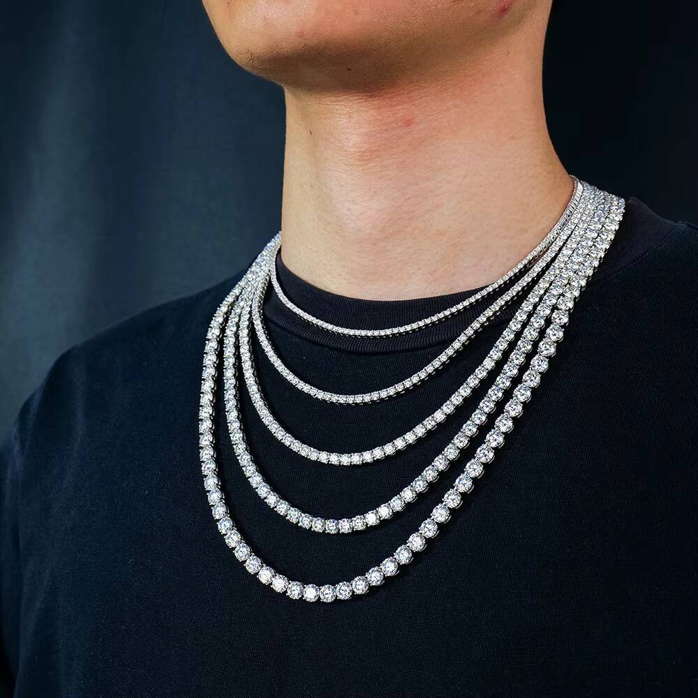 Tennis Necklace 2mm 3mm 4mm 5mm Moissanite 925 Silver Plated WhiteYellow Gold Classic Womens Design Suitable for Everyone