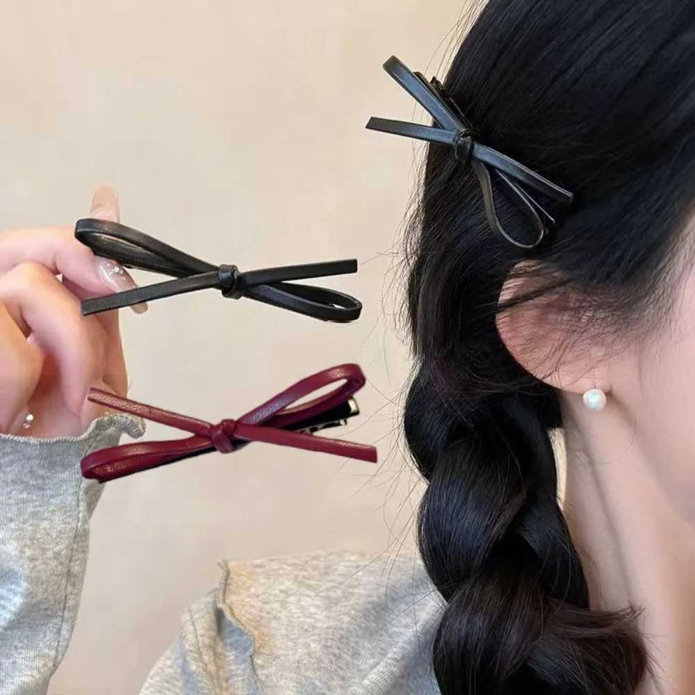 2PCS PU Leather Bow Hairpin Hair Clip Fashion Design Personality Delicate Korea Sweet Cool y2k Girls Bobby Pin Hair AccessoriesW254021