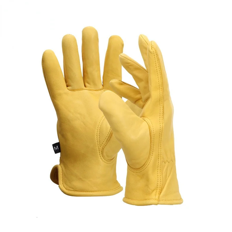 Leather Work Gloves Sheepskin Driving Gloves Men Motorcycle Gardening Safety Protective Fruit Picking Gloves 251020