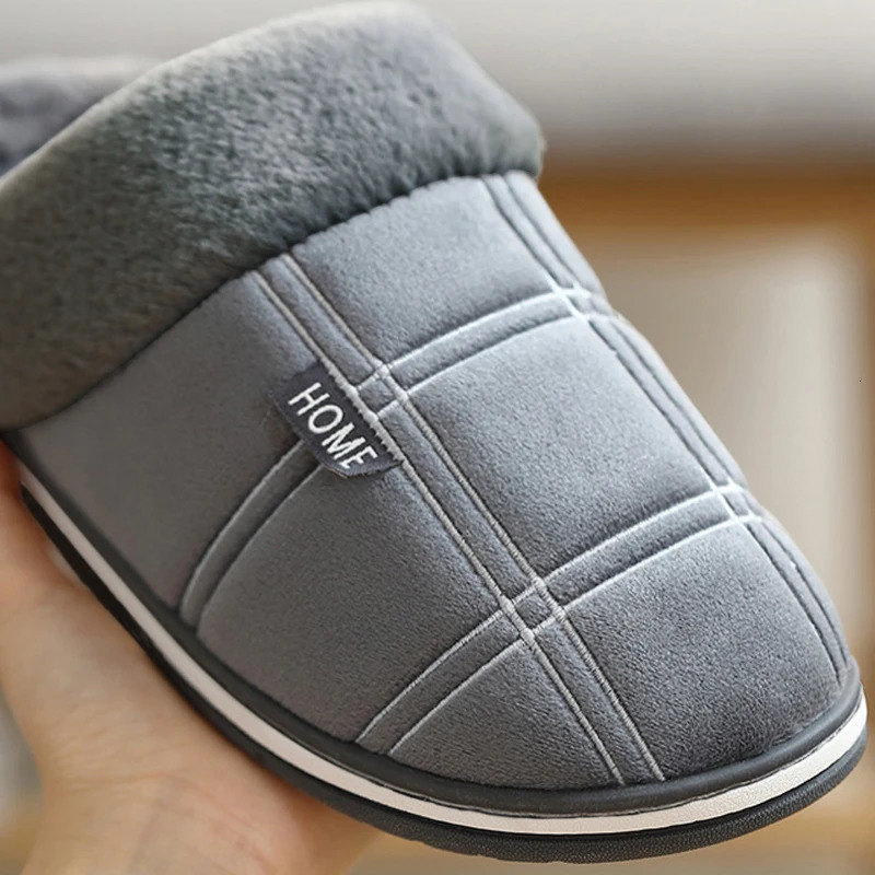 Large size 5051 Plaid House Slippers for Man Memory Foam Winter Plush Indoor Male Shoes Warm Home Slippers Non Slip Black 251021