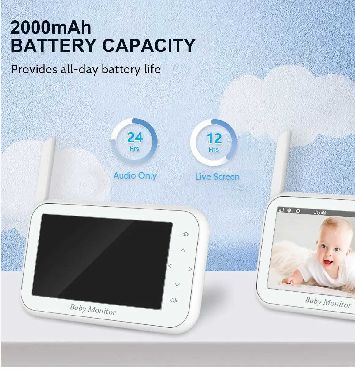 PTZ Baby Monitor 43 inch Wireless Video Night Vision Temperature Monitoring 2 Way Audio Talk Baby Nanny Security Camera J251121