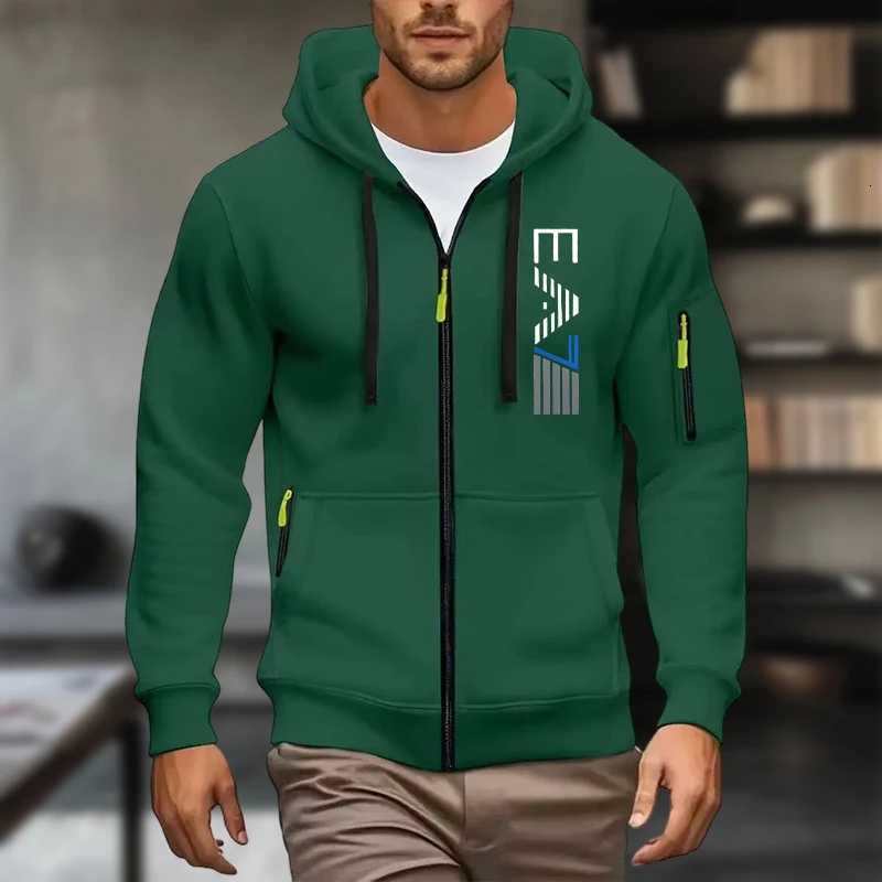 FallWinter Bestselling Casual Fashion Mens HighQualit Solid Color Zippered Sweatshirt Thick Long Sleeve Hooded W251021
