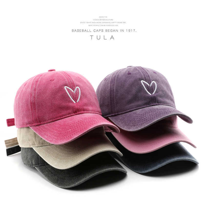Unique Womens Washed Vintage Heart Embroidery Baseball Cap Outdoor Mens Sun Protection Visor Cap H251020
