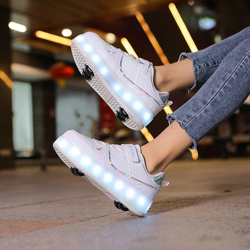 Roller Skate Shoes Kids Boys Girls Flashing Light 4 Wheel Led Luminous Sneakers Outdoor Casual Children 251018 XJ260303