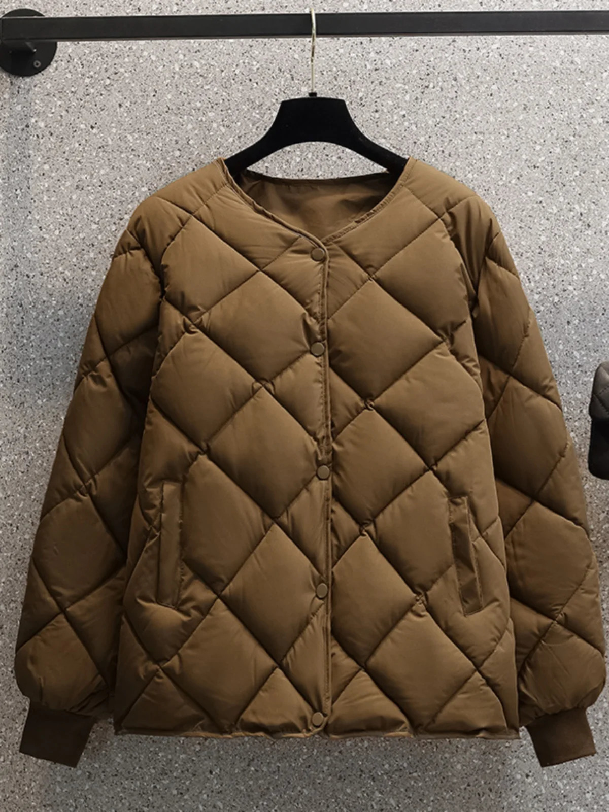 Womens ort Cotton Jaet Winter Korean Sle Lightweight Casual Diamond Pattern Versatile Slim Fit Long Sve Coat 251021